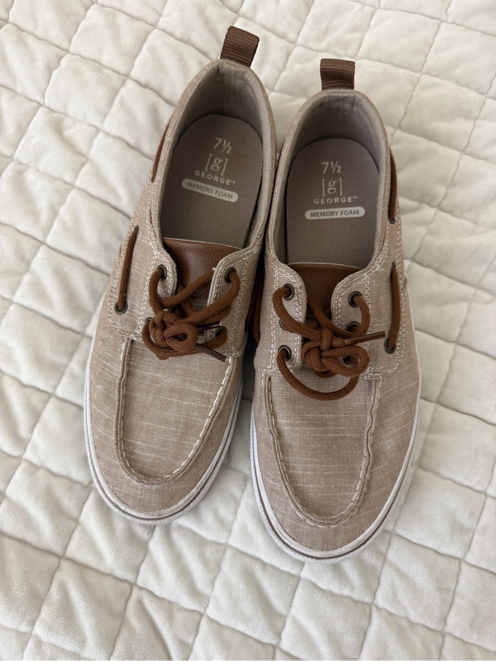 George Men's Taupe Canvas Boat Shoes with Brown Laces